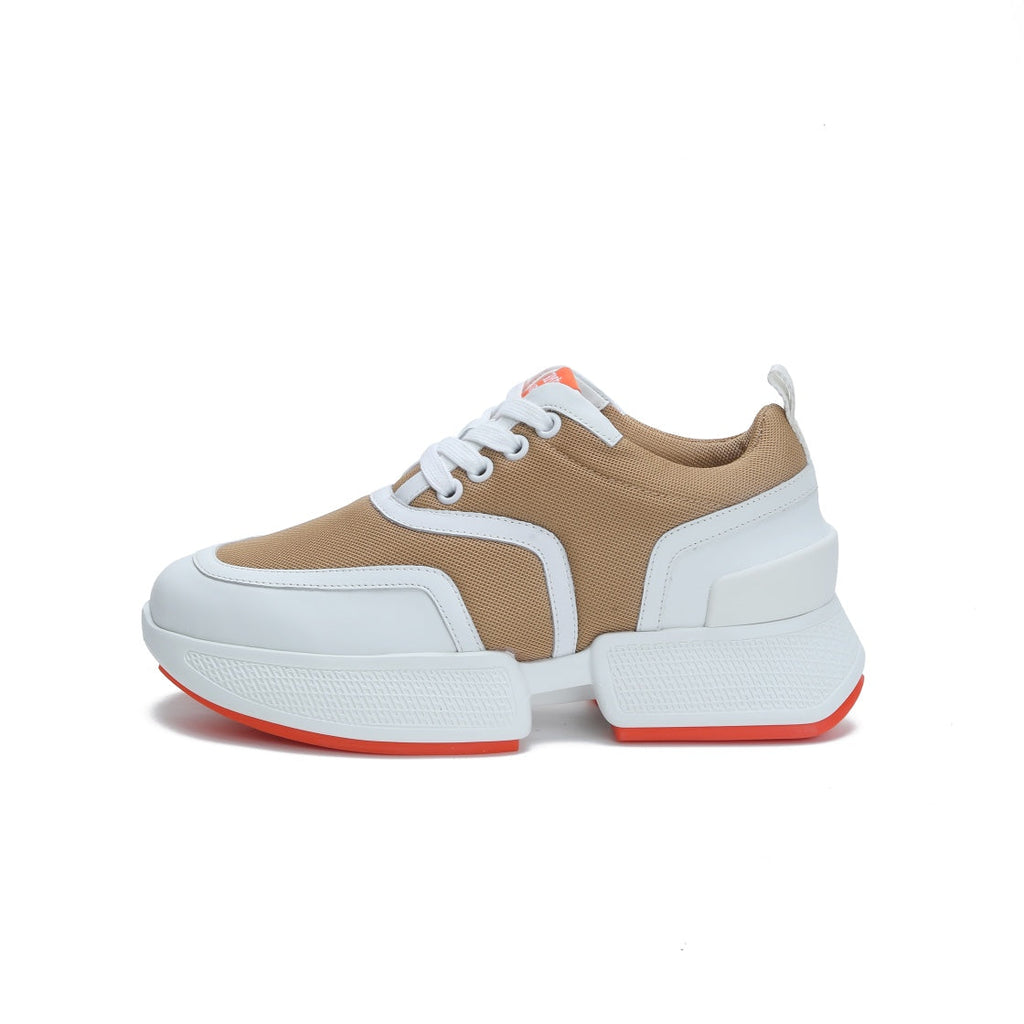 HERMES GIGA SNEAKER IN CIDER BROWN STITCHED MESH AND WHITE CALFSKIN