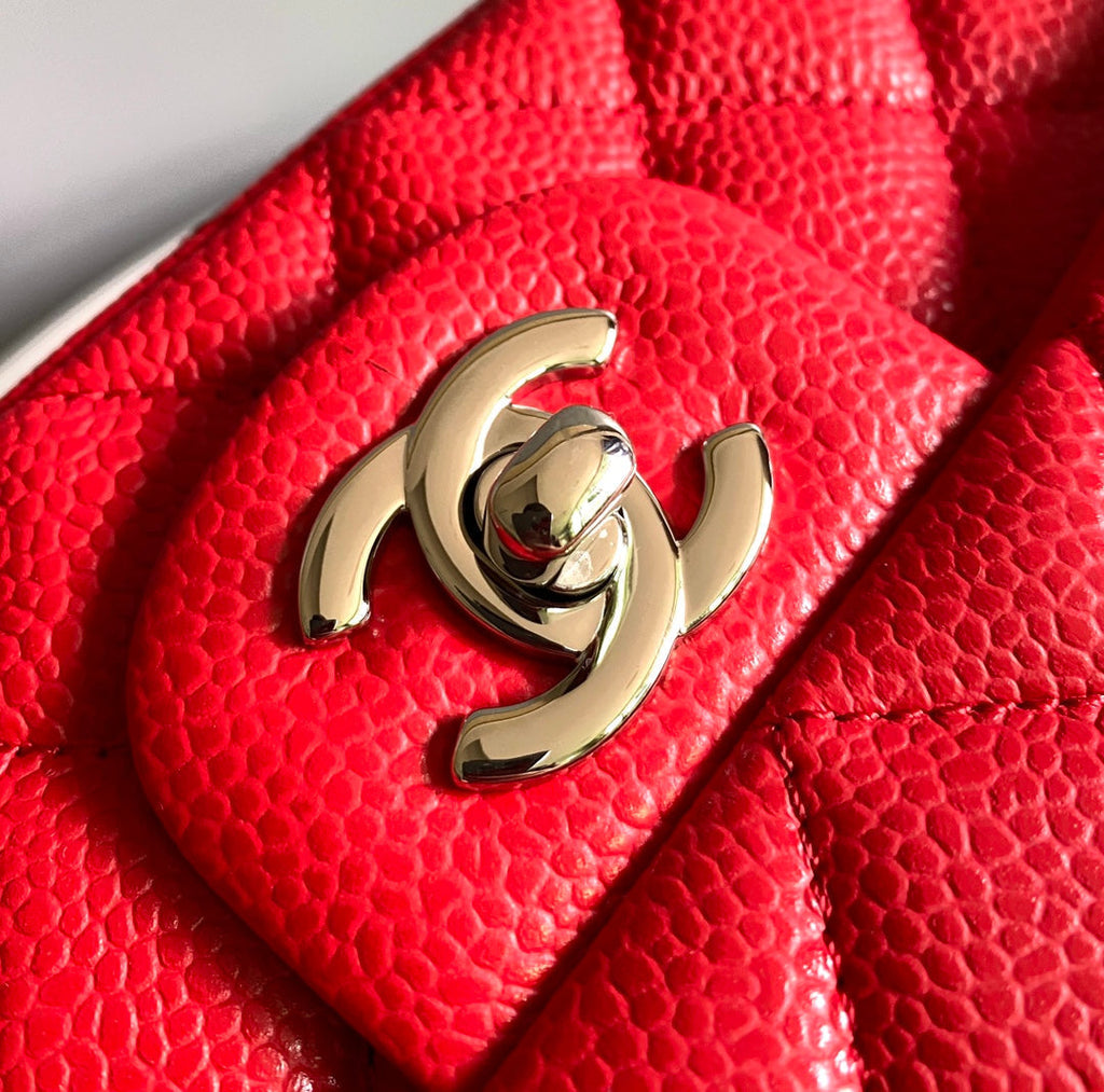 CHANEL MINI RECTANGLE FLAP BAG 20CM RED CAVIAR SILVER HARDWARE