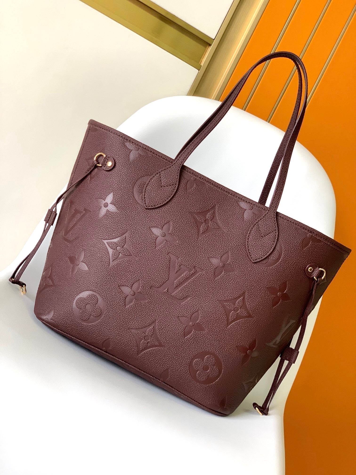 LOUIS VUITTON NEVERFULL MM 32 WINE MONOGRAM EMPREINTE LEATHER