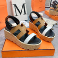 HERMES HAVANE 30 SANDAL IN WHITE AND PEANUT BROWN CALFSKIN