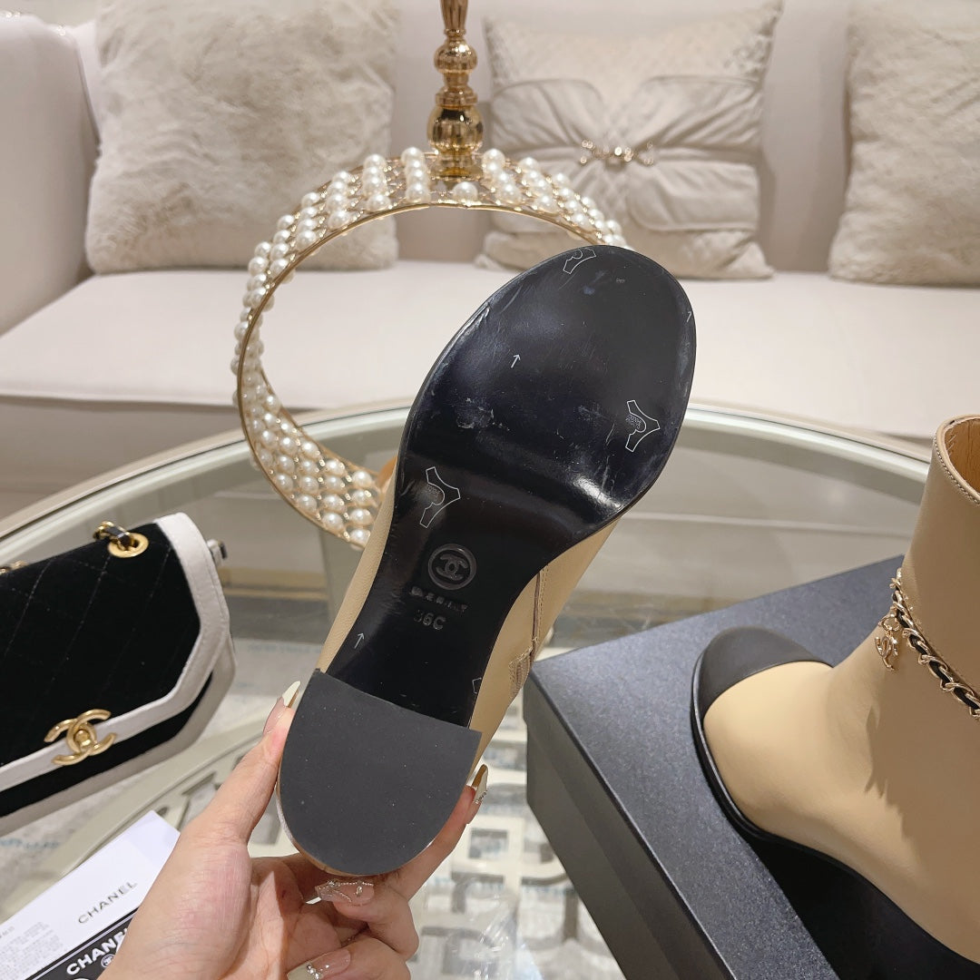 CHANEL MID-HEEL ANKLE BOOTS IN TORTILLA BROWN SMOOTH CALFSKIN