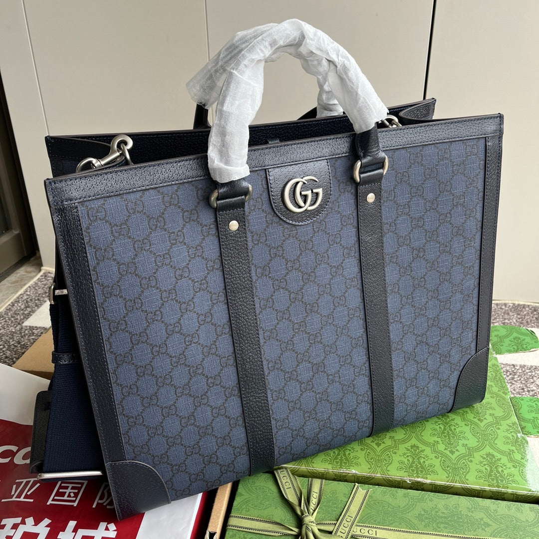 GUCCI OPHIDIA LARGE TOTE BAG 43 IN DARK BLUE AND BLACK  CALFSKIN