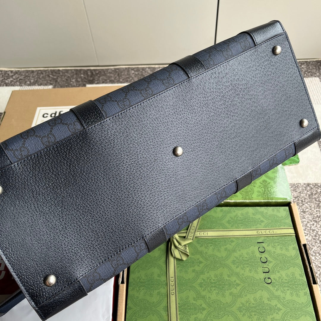GUCCI OPHIDIA LARGE TOTE BAG 43 IN DARK BLUE AND BLACK  CALFSKIN