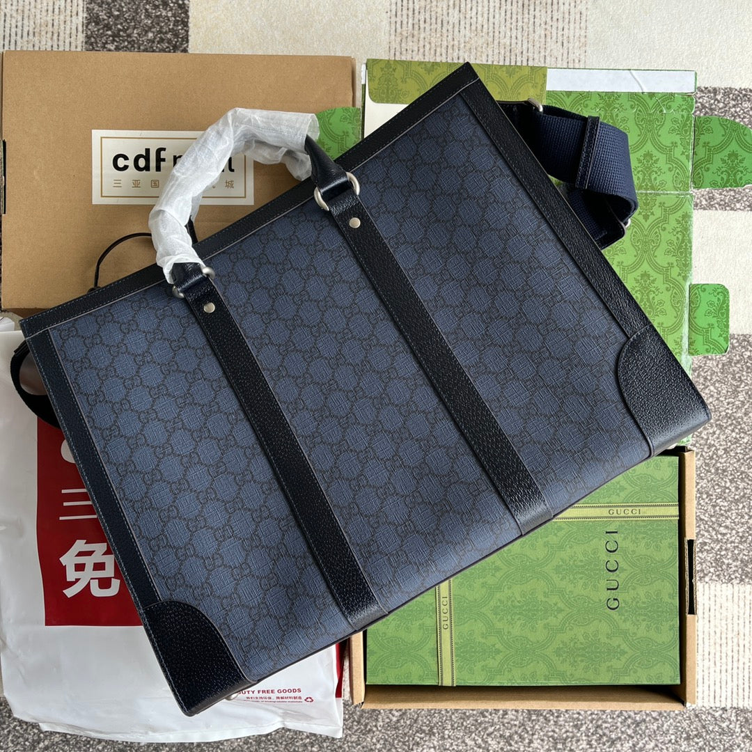 GUCCI OPHIDIA LARGE TOTE BAG 43 IN DARK BLUE AND BLACK  CALFSKIN