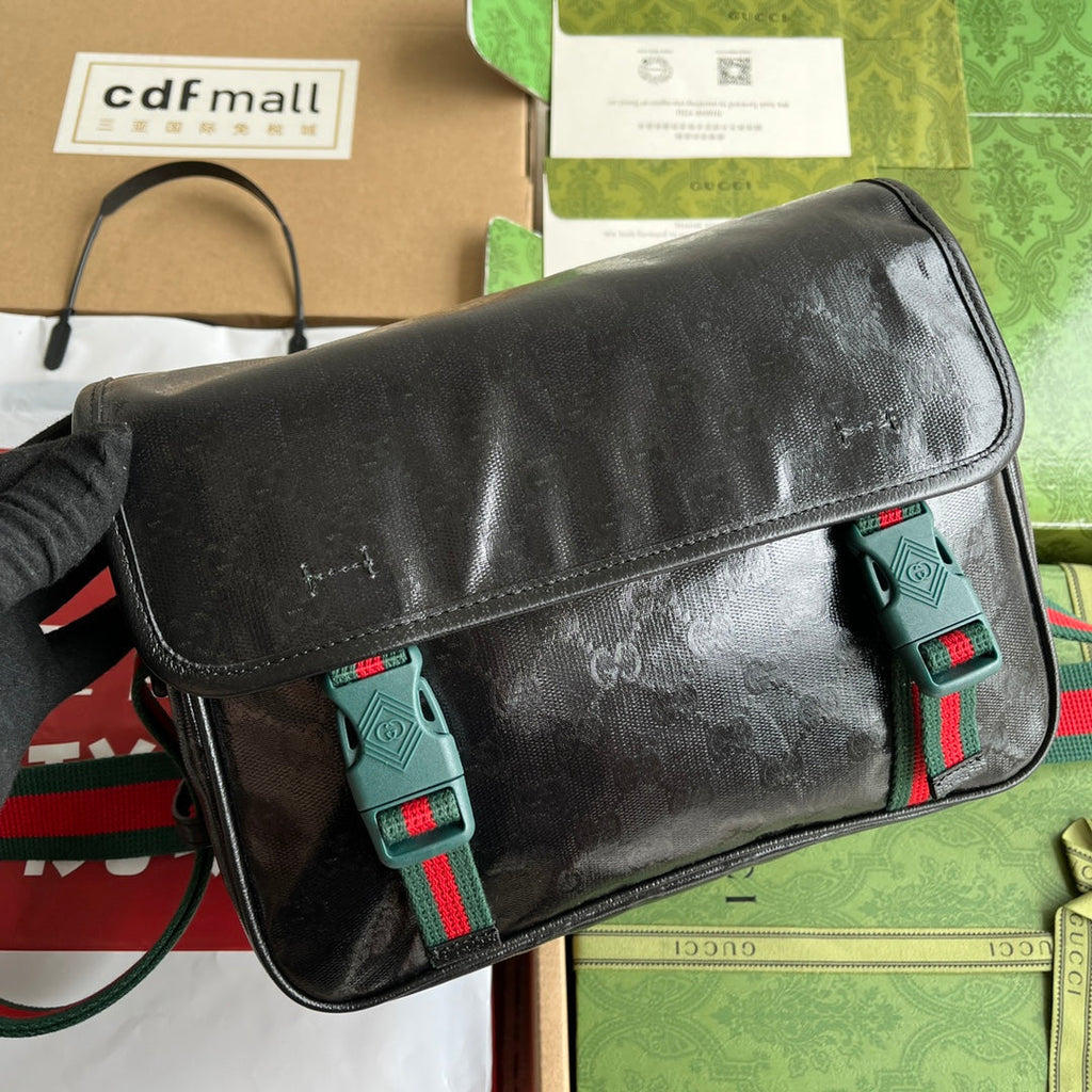 GUCCI MESSENGER BAG 27 IN BLACK MONOGRAM CANVAS