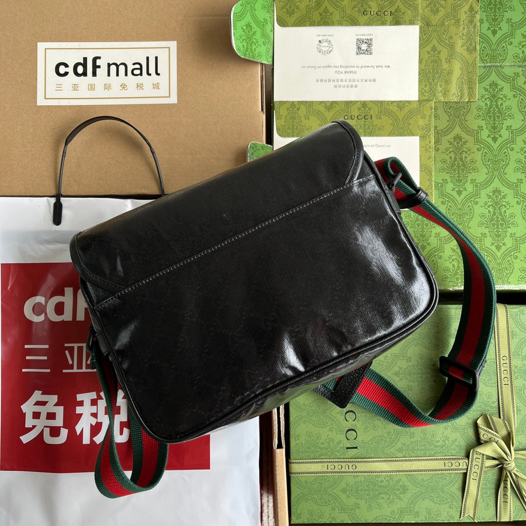 GUCCI MESSENGER BAG 27 IN BLACK MONOGRAM CANVAS