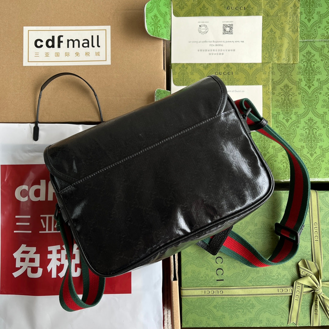 GUCCI MESSENGER BAG 27 IN BLACK MONOGRAM CANVAS