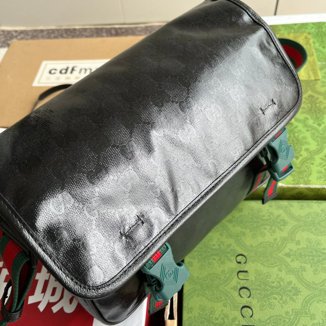 GUCCI MESSENGER BAG 27 IN BLACK MONOGRAM CANVAS