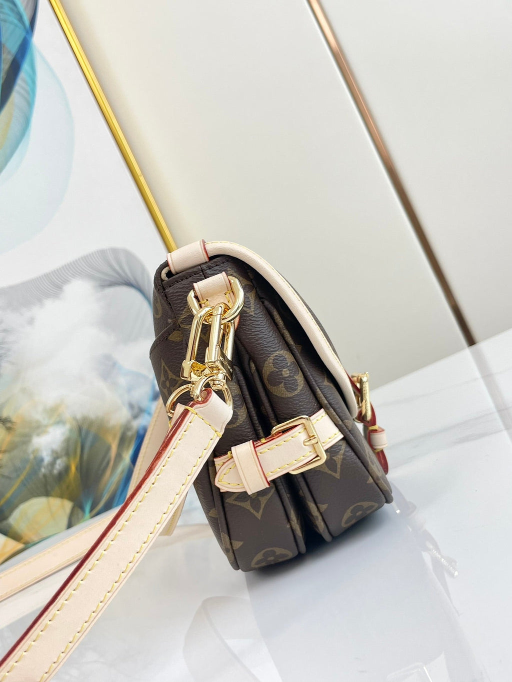 LOUIS VUITTON SAUMUR BB 20 BROWN MONOGRAM CANVAS AND LEATHER TRIM GOLD HARDWARE