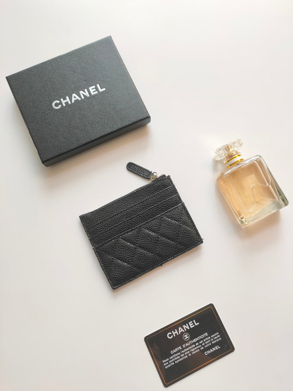 CHANEL ZIPPED CARD HOLDER 11.5 BLACK GRAINED CALFSKIN GOLD ICON
