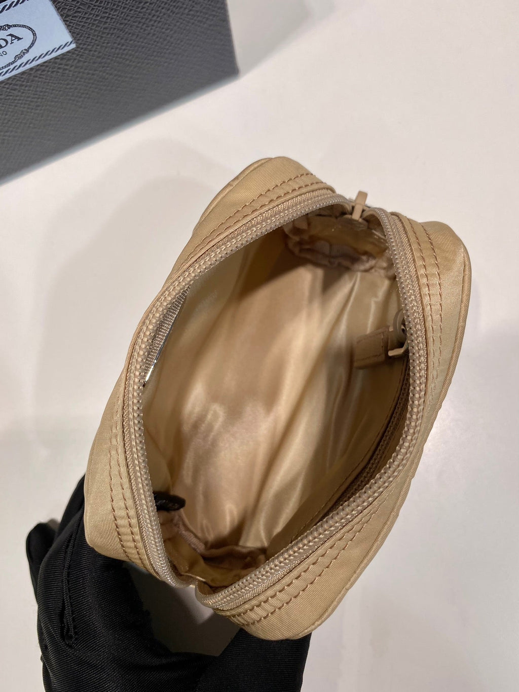 PRADA CLUTCH 12 IN TAN BROWN RE-NYLON