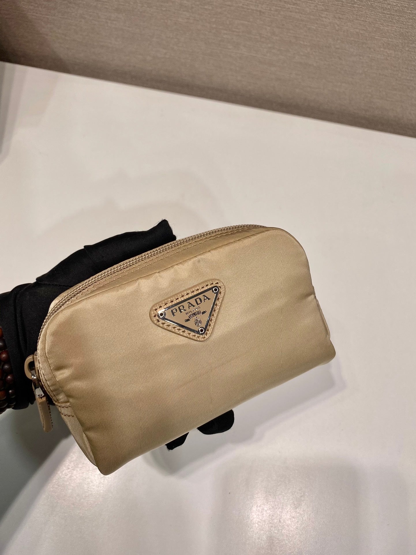 PRADA CLUTCH 12 IN TAN BROWN RE-NYLON