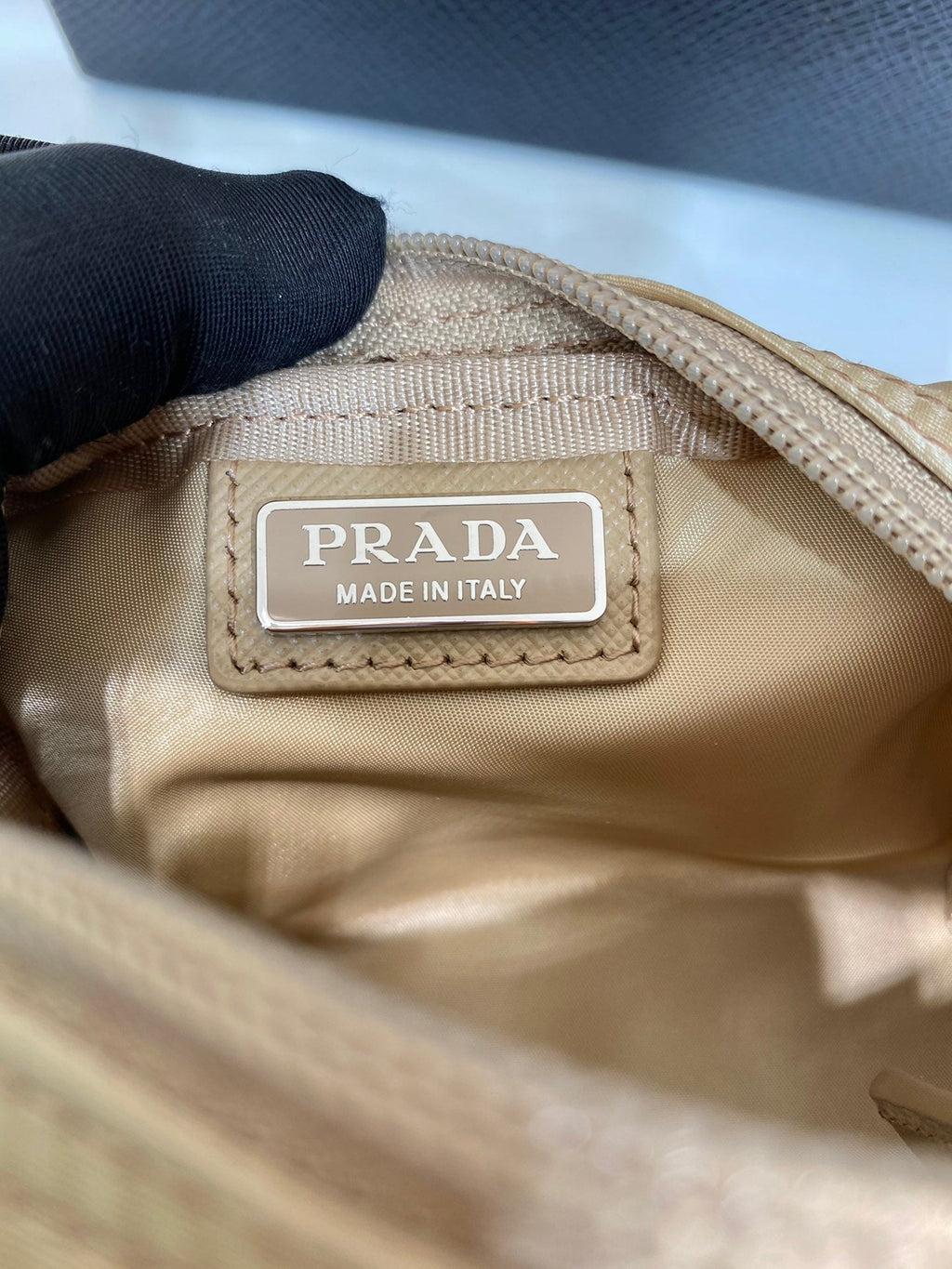 PRADA CLUTCH 12 IN TAN BROWN RE-NYLON