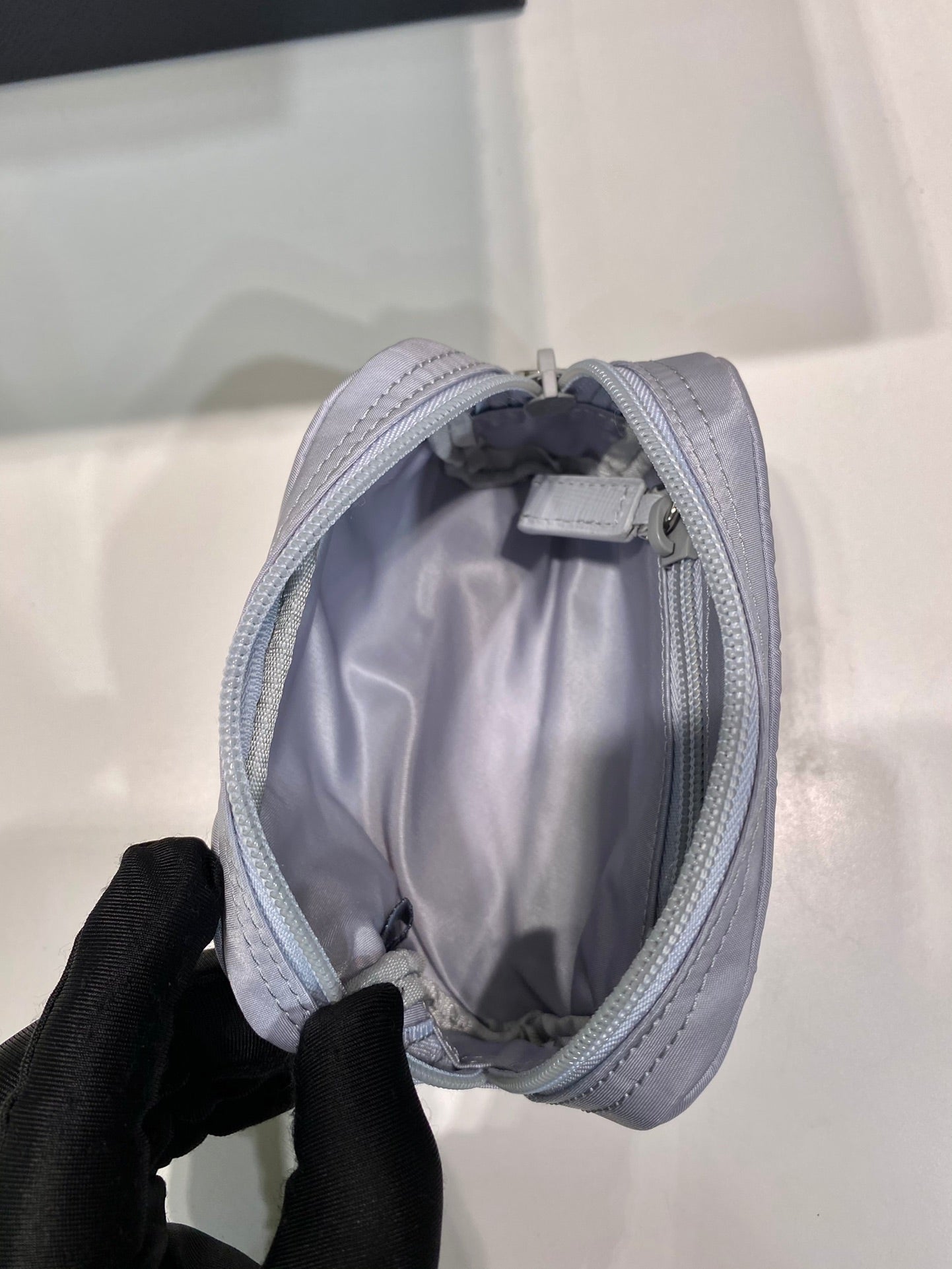 PRADA CLUTCH 12 IN LIGHT GREY RE-NYLON