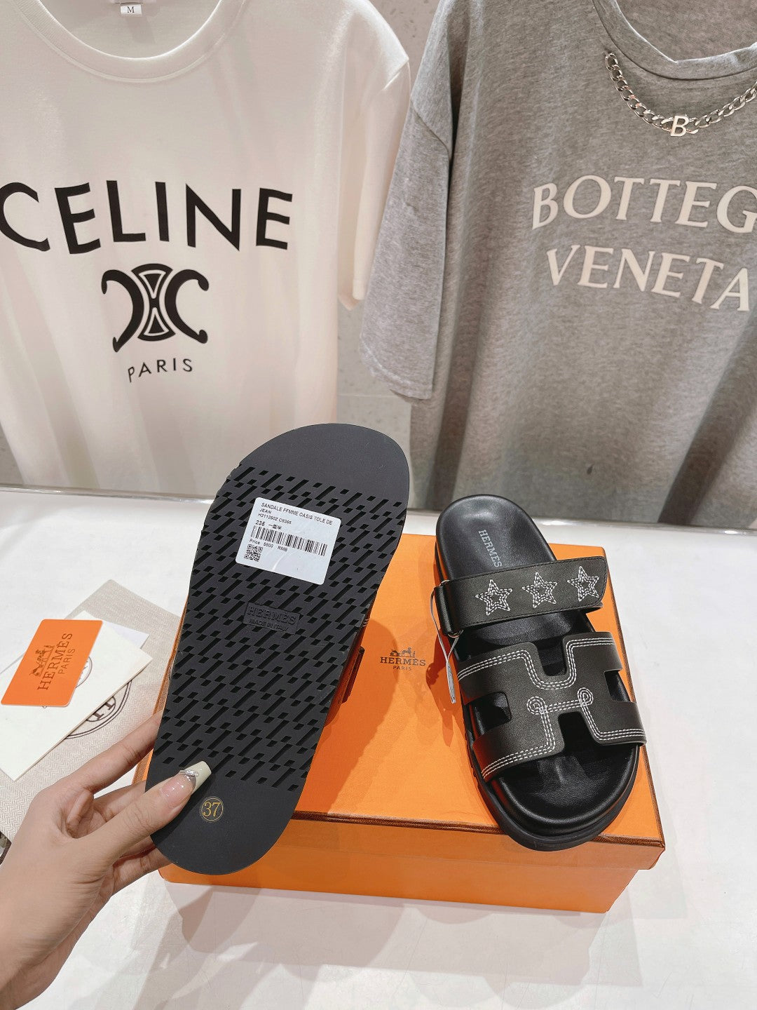HERMES STAR-PATTERNED SANDAL BLACK  CALFSKIN