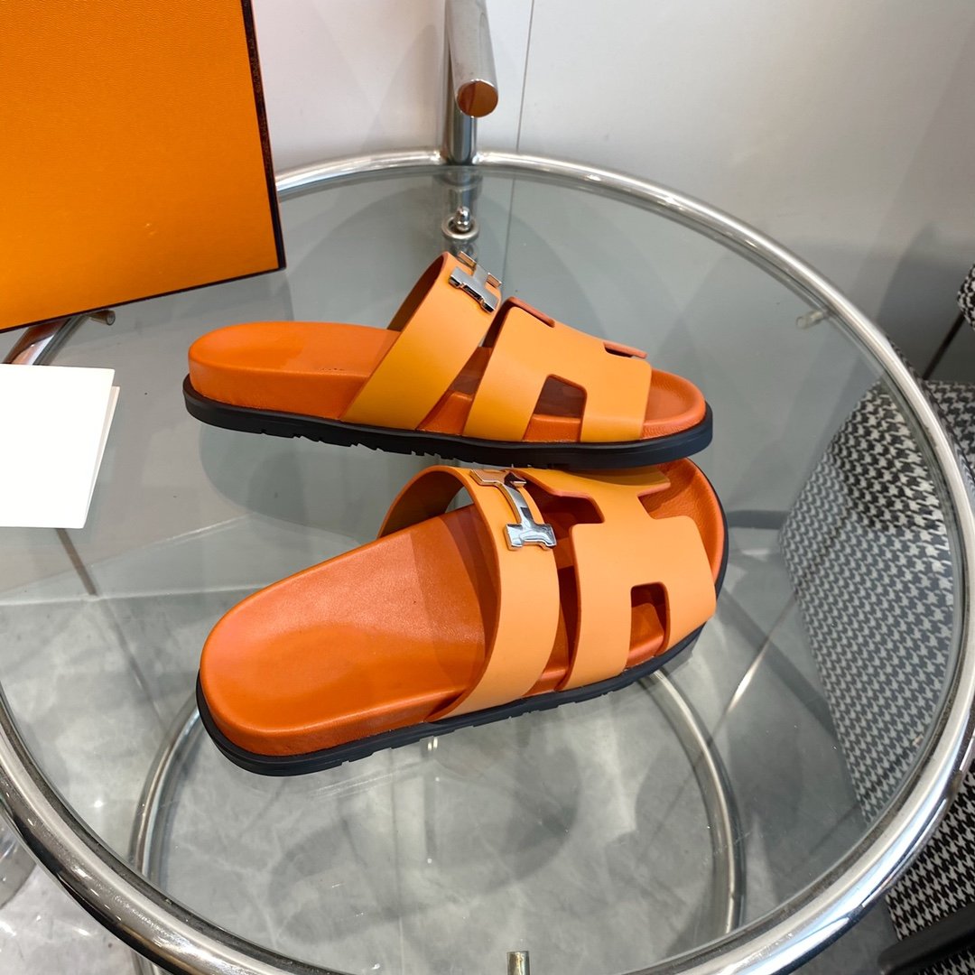 HERMES Chypre Sandal Orange Leather
