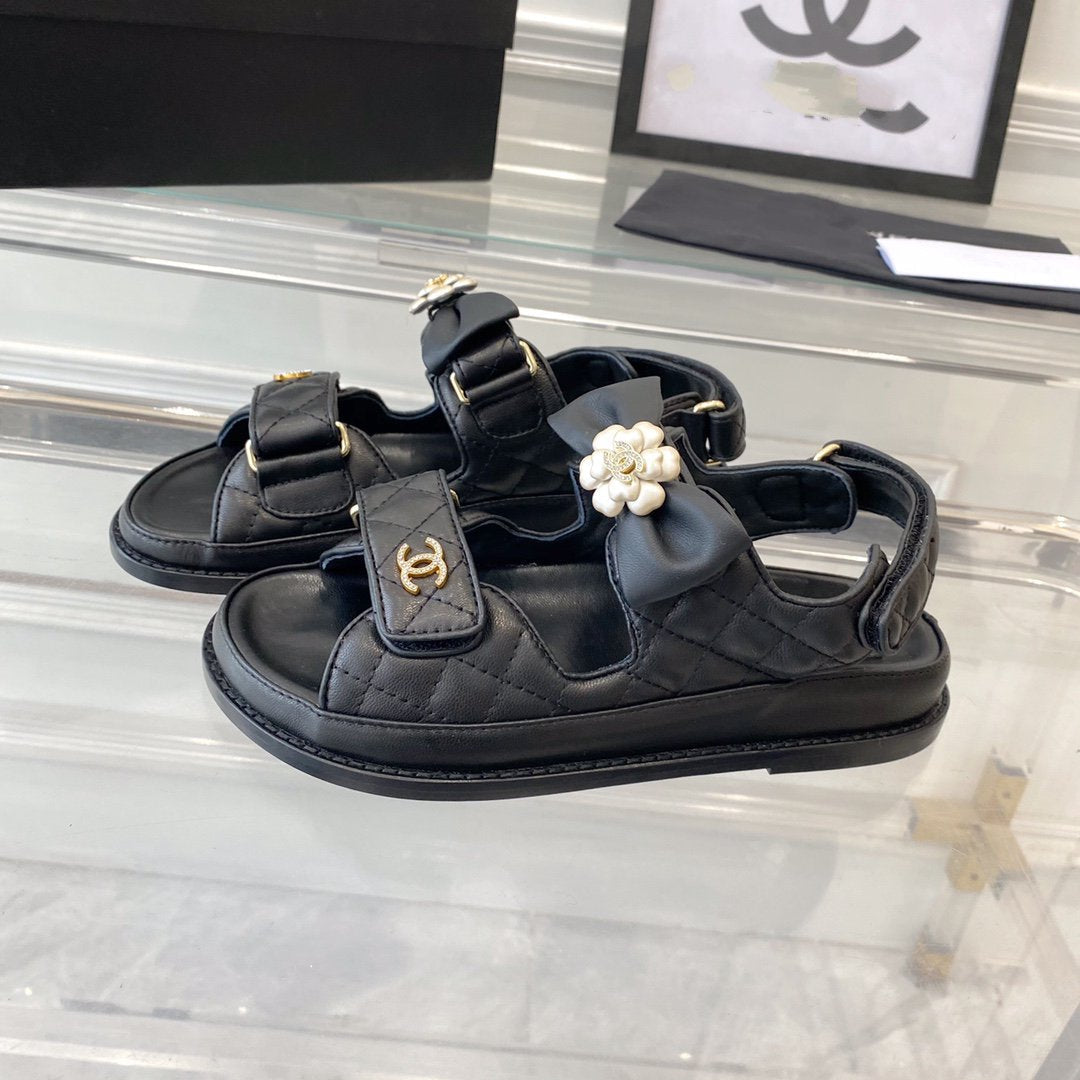 CHANEL dad sandals black lambskin