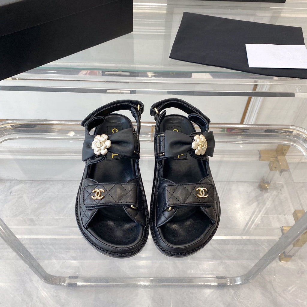 CHANEL dad sandals black lambskin