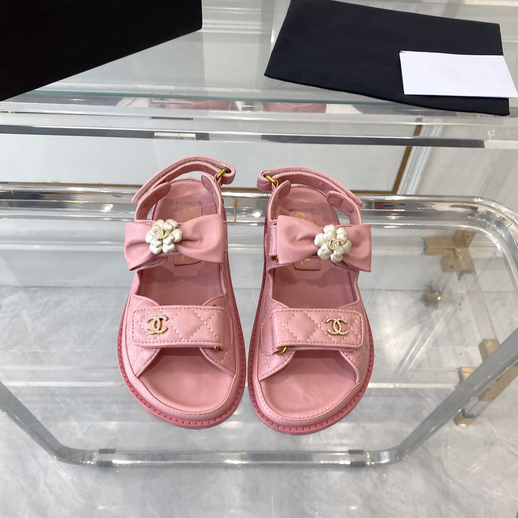 CHANEL dad sandals pink lambskin
