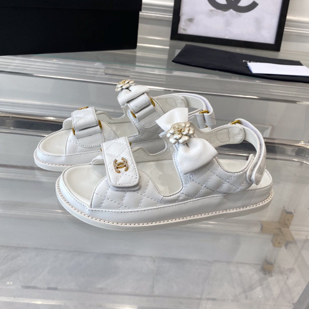 CHANEL dad sandals white lambskin