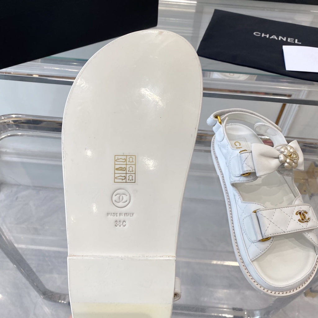 CHANEL dad sandals white lambskin