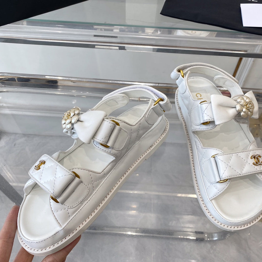 CHANEL dad sandals white lambskin