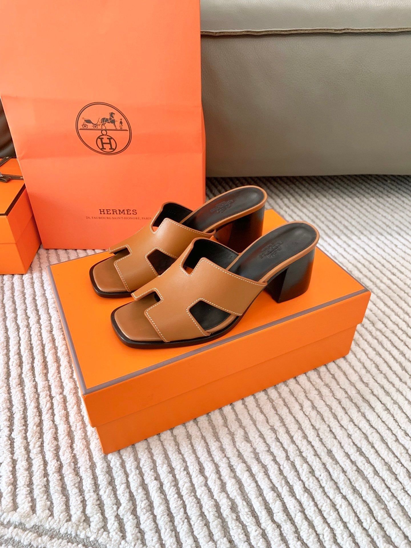 HERMES HELIA 60 SANDAL IN BRONZE BROWN CALFSKIN