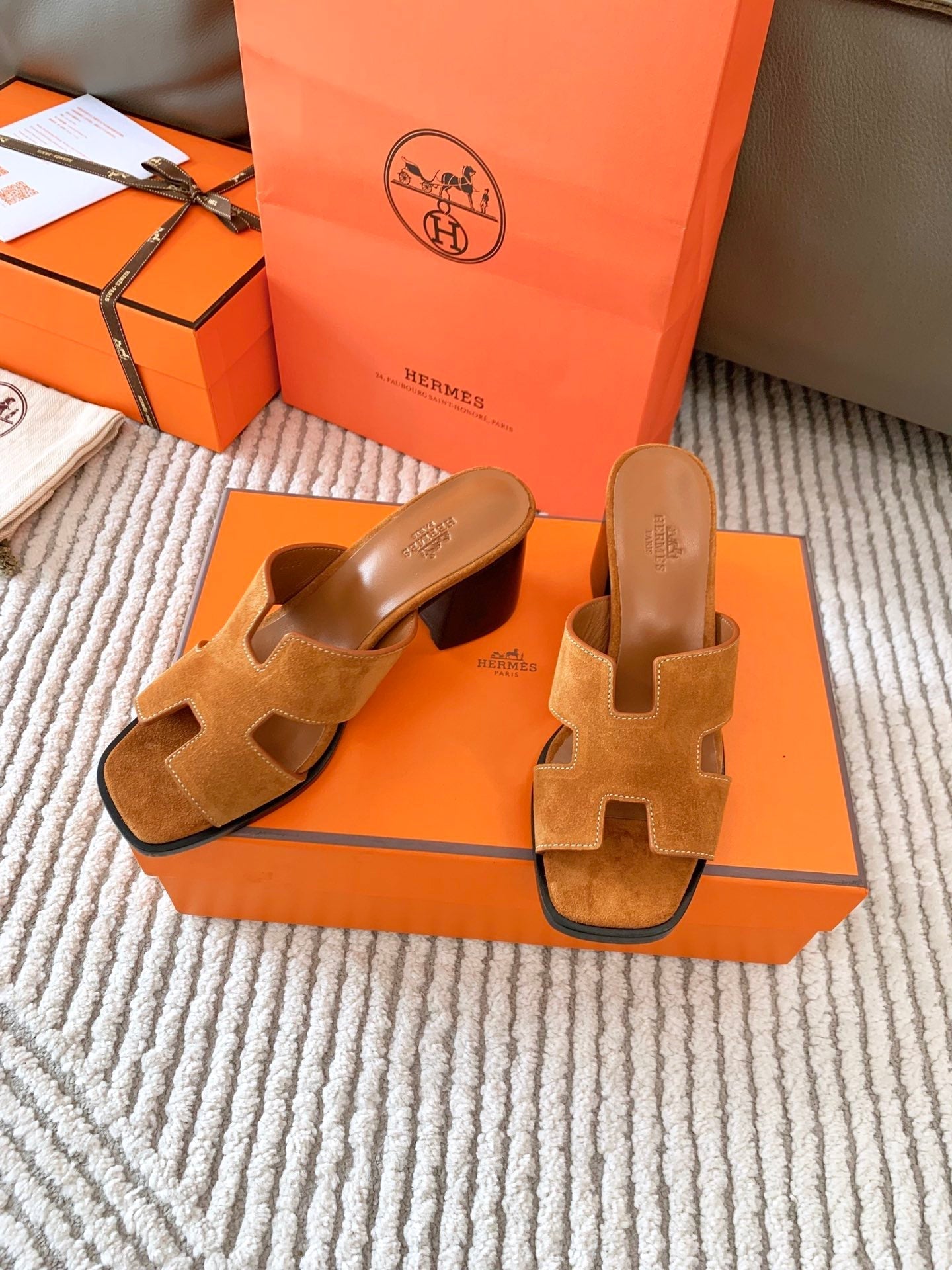 HERMES HELIA 60 SANDAL IN BRONZE BROWN SUEDE