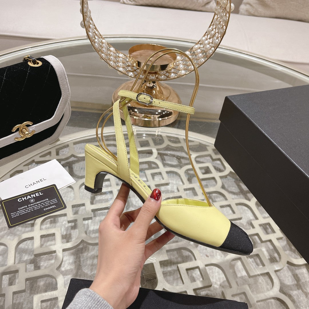 CHANEL high slingbacks lime lambskin grosgrain