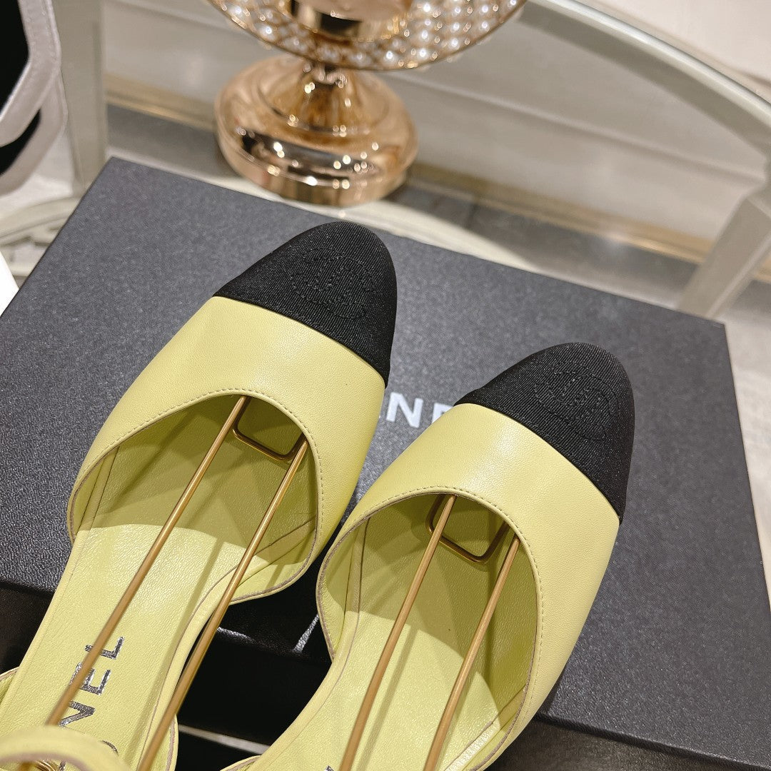 CHANEL high slingbacks lime lambskin grosgrain