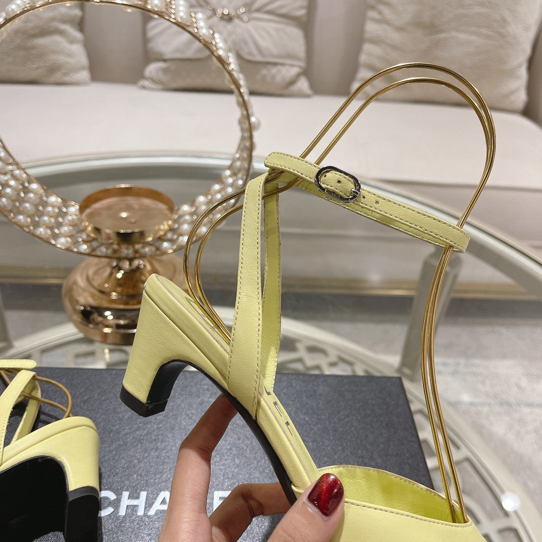 CHANEL high slingbacks lime lambskin grosgrain