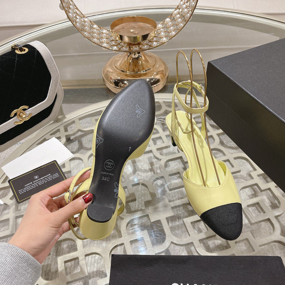 CHANEL high slingbacks lime lambskin grosgrain