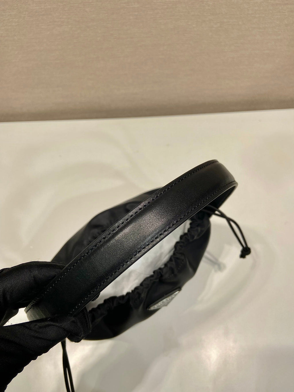 PRADA SMALL DRAWSTRING BAG 23 IN BLACK RE-NYLON