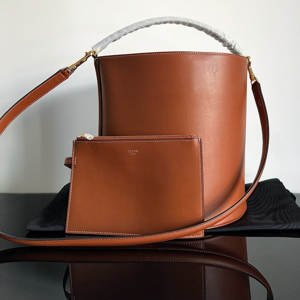 CELINE WOOL BUCKET BAG 24 RUST ORANGE ORIGINAL CALFSKIN