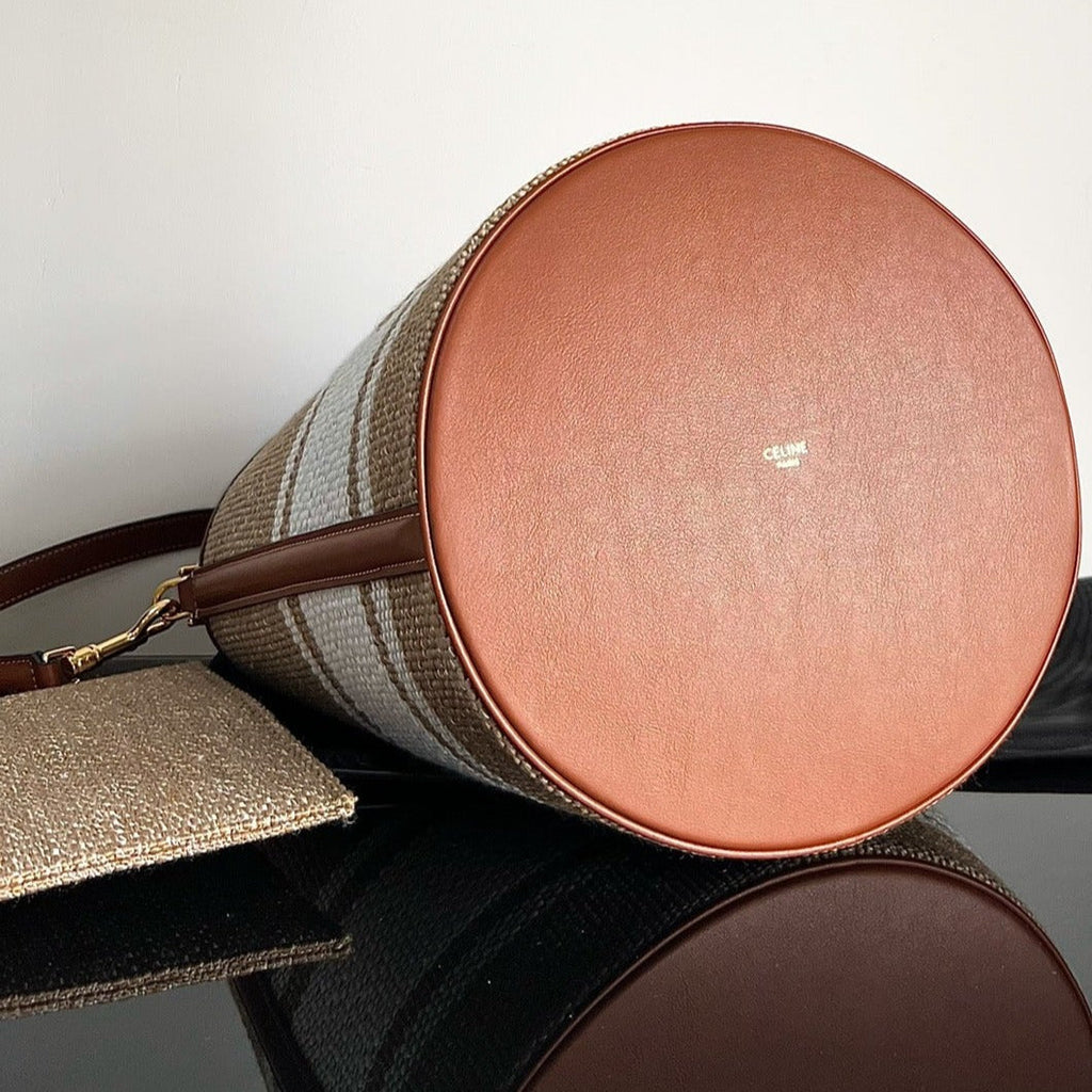 CELINE WOOL BUCKET BAG 24 BEIGE CREAM ORIGINAL CALFSKIN