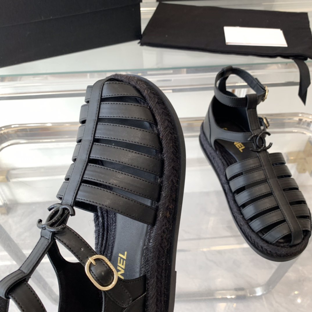 CHANEL medium roman sandals black lambskin