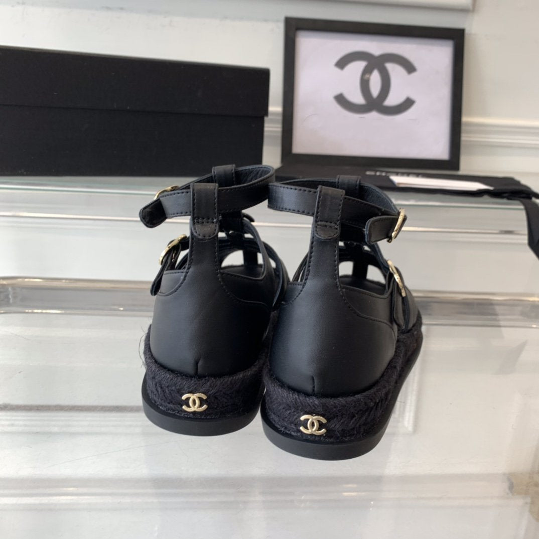 CHANEL medium roman sandals black lambskin