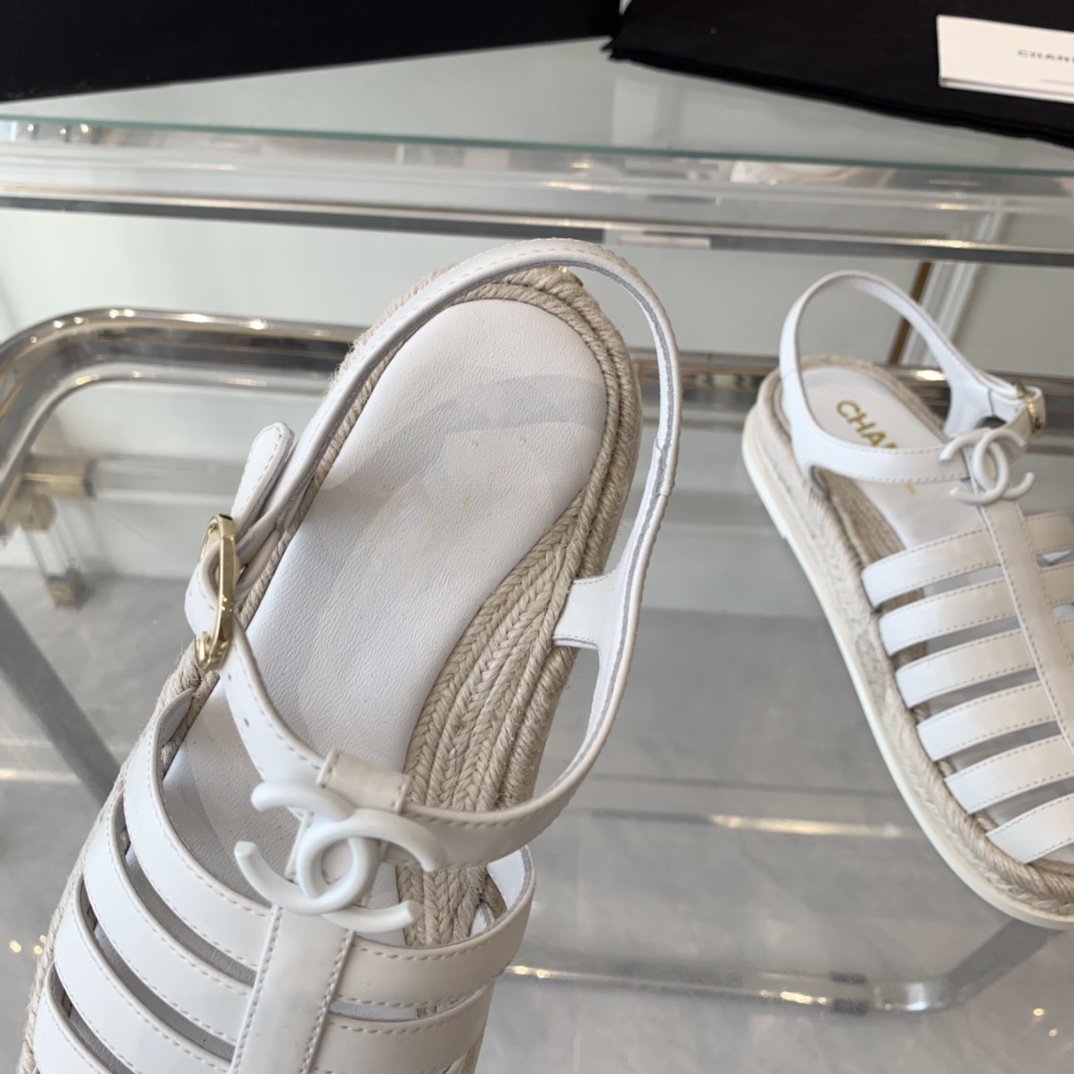 CHANEL roman sandals white lambskin