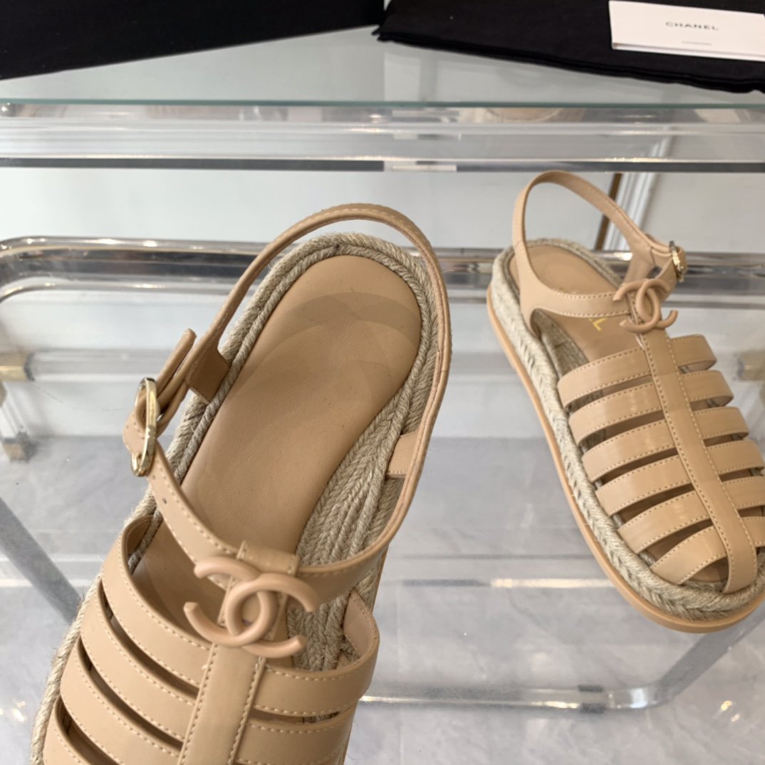 CHANEL roman sandals beige lambskin