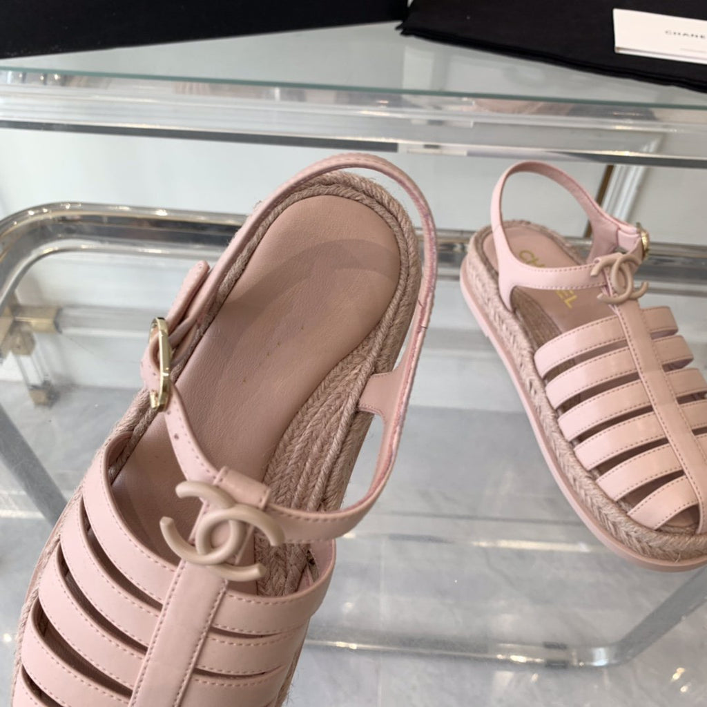 CHANEL roman sandals pink lambskin