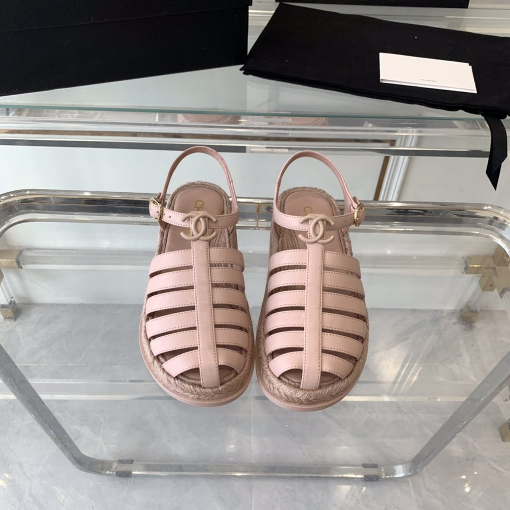 CHANEL roman sandals pink lambskin