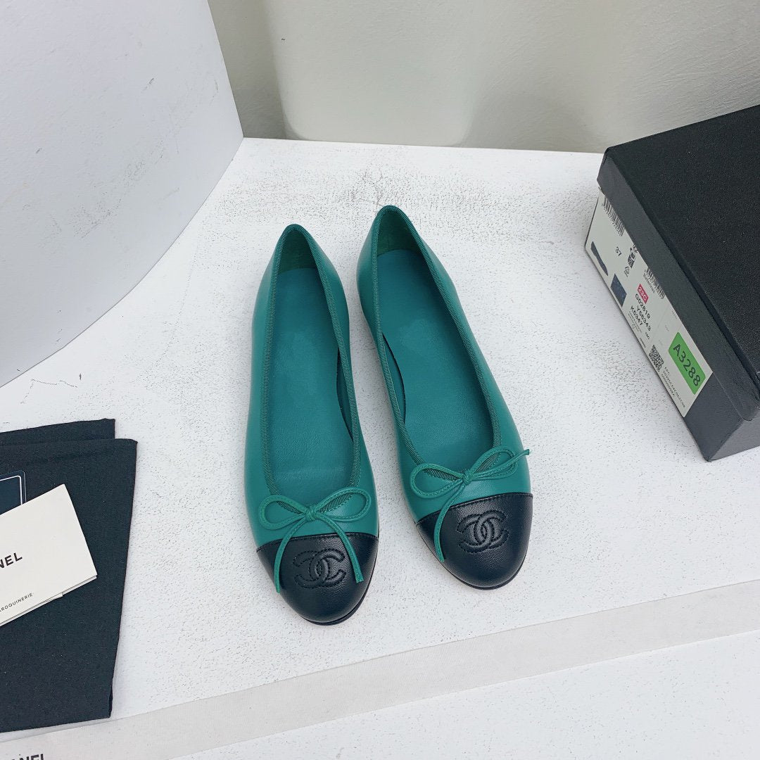 CHANEL ballet flat blue green black lambskin
