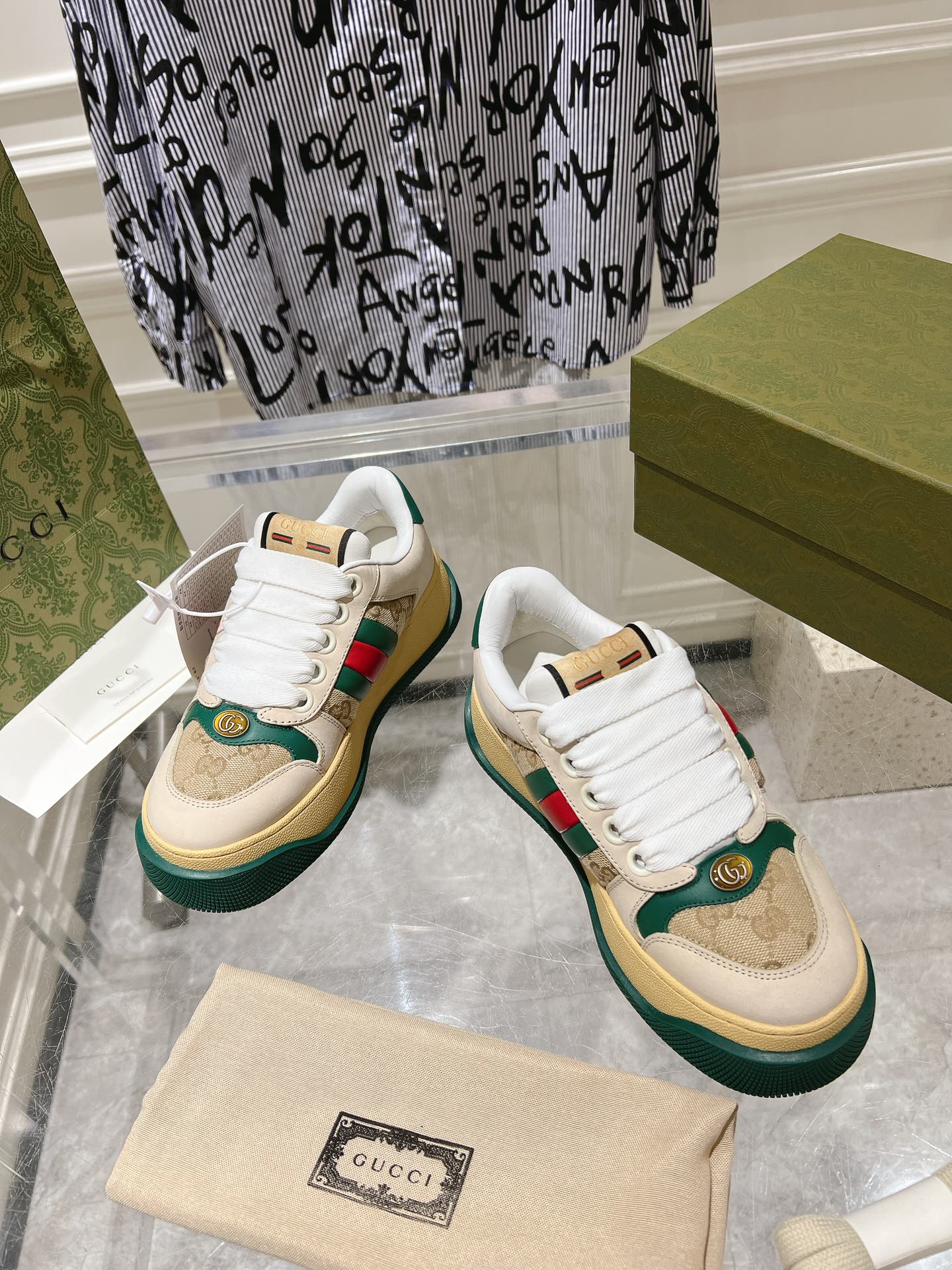 GUCCI SCREENER 50 SNEAKER LIGHT BROWN CALFSKIN