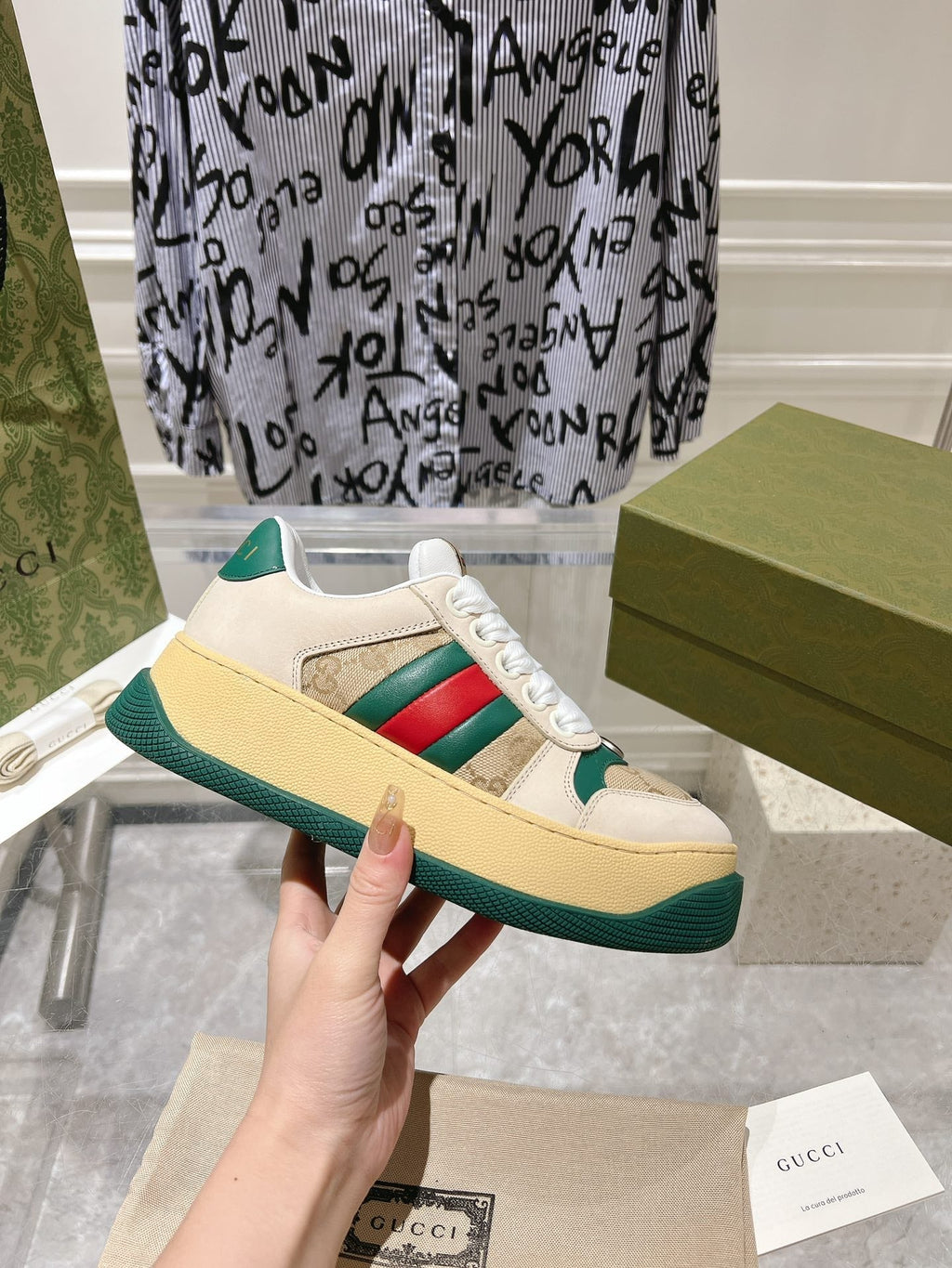 GUCCI SCREENER 50 SNEAKER LIGHT BROWN CALFSKIN