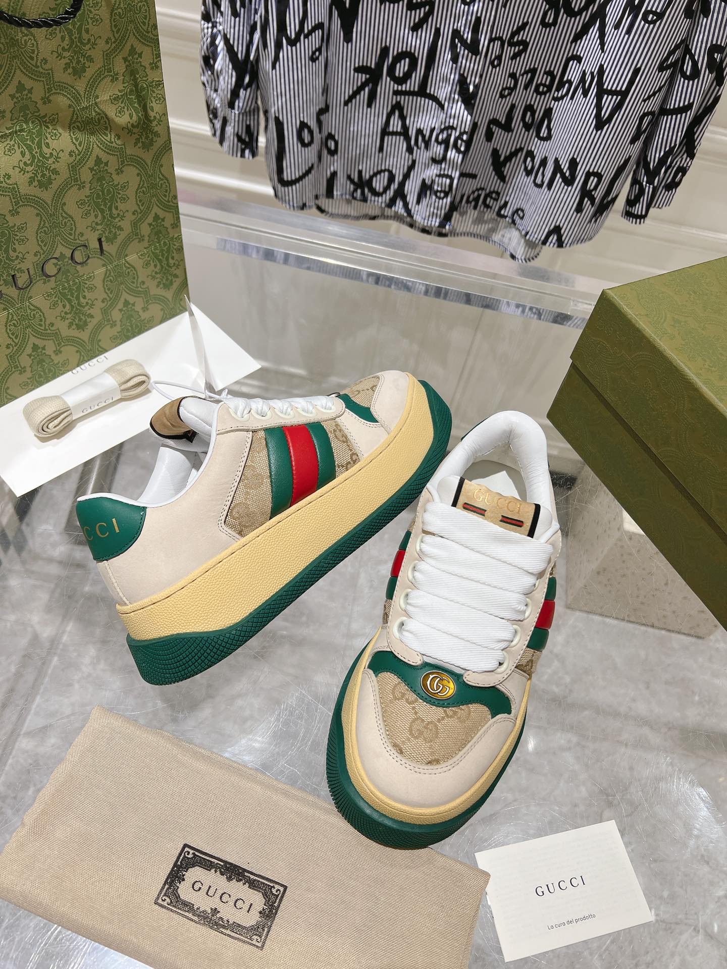 GUCCI SCREENER 50 SNEAKER LIGHT BROWN CALFSKIN