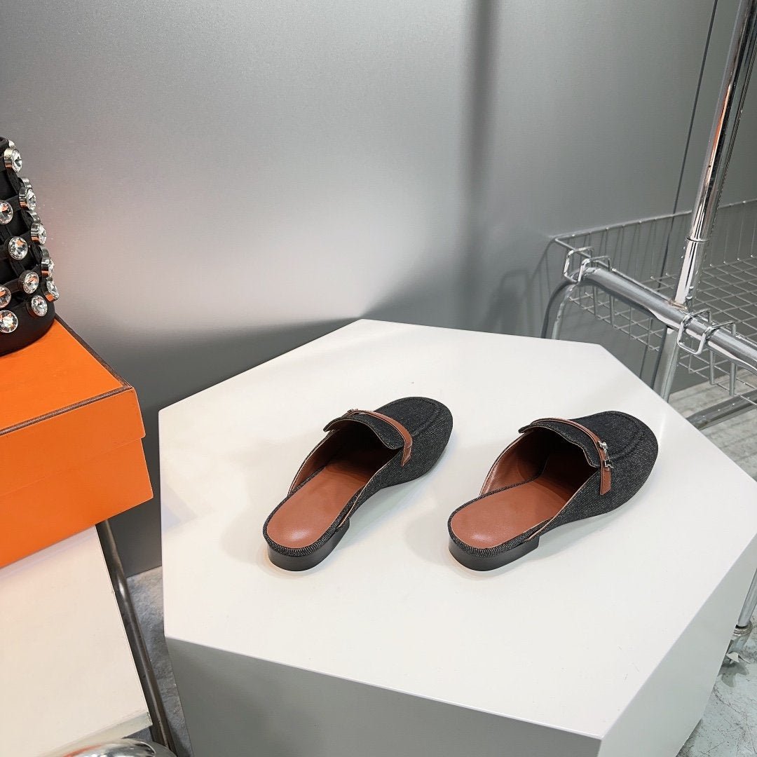 HERMES Lena Mule Black Denim