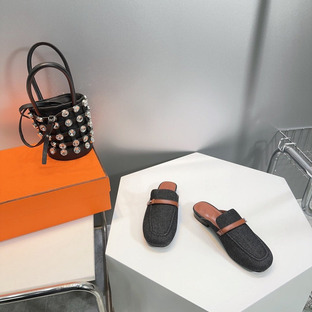 HERMES Lena Mule Black Denim