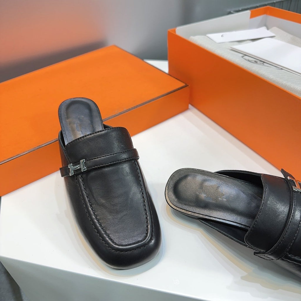 HERMES Lena Mule Black Leather
