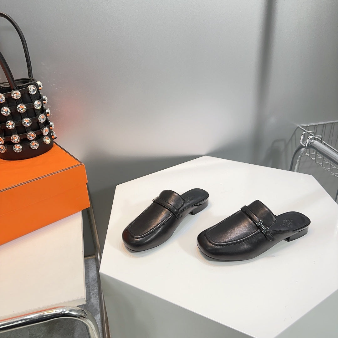 HERMES Lena Mule Black Leather
