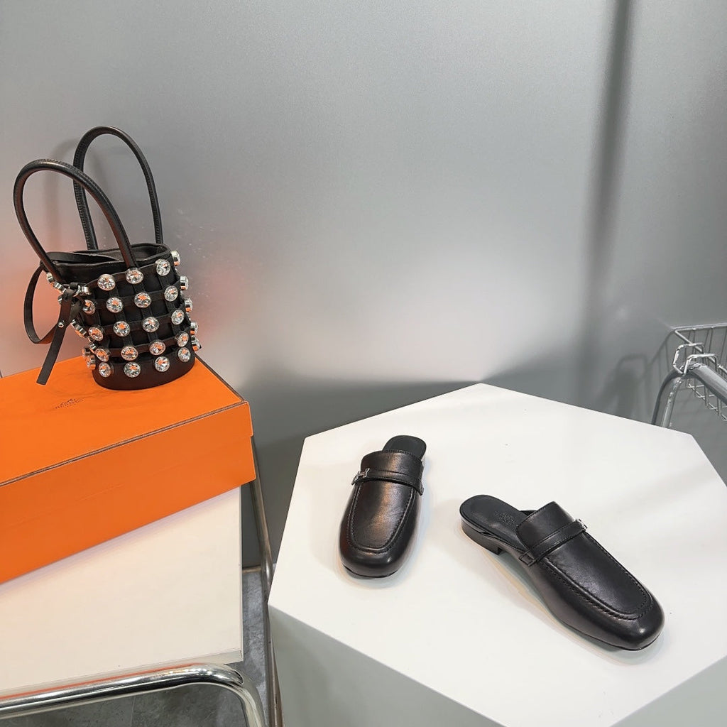 HERMES Lena Mule Black Leather